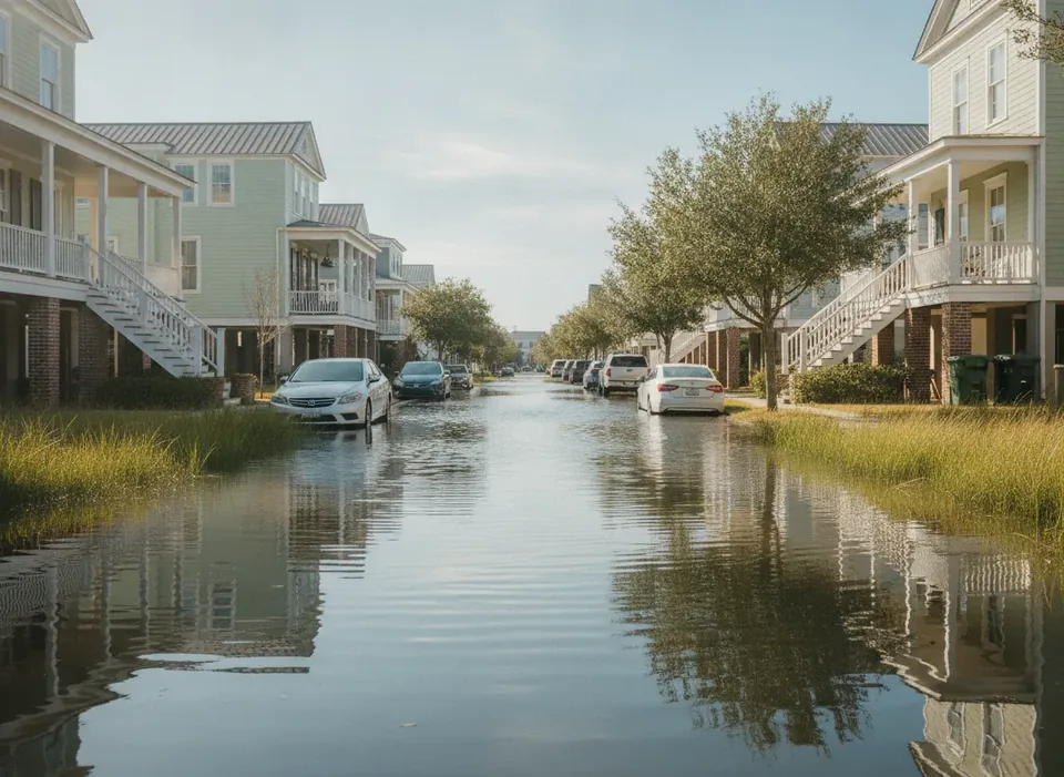 King-tide water on a low-lying Charleston street